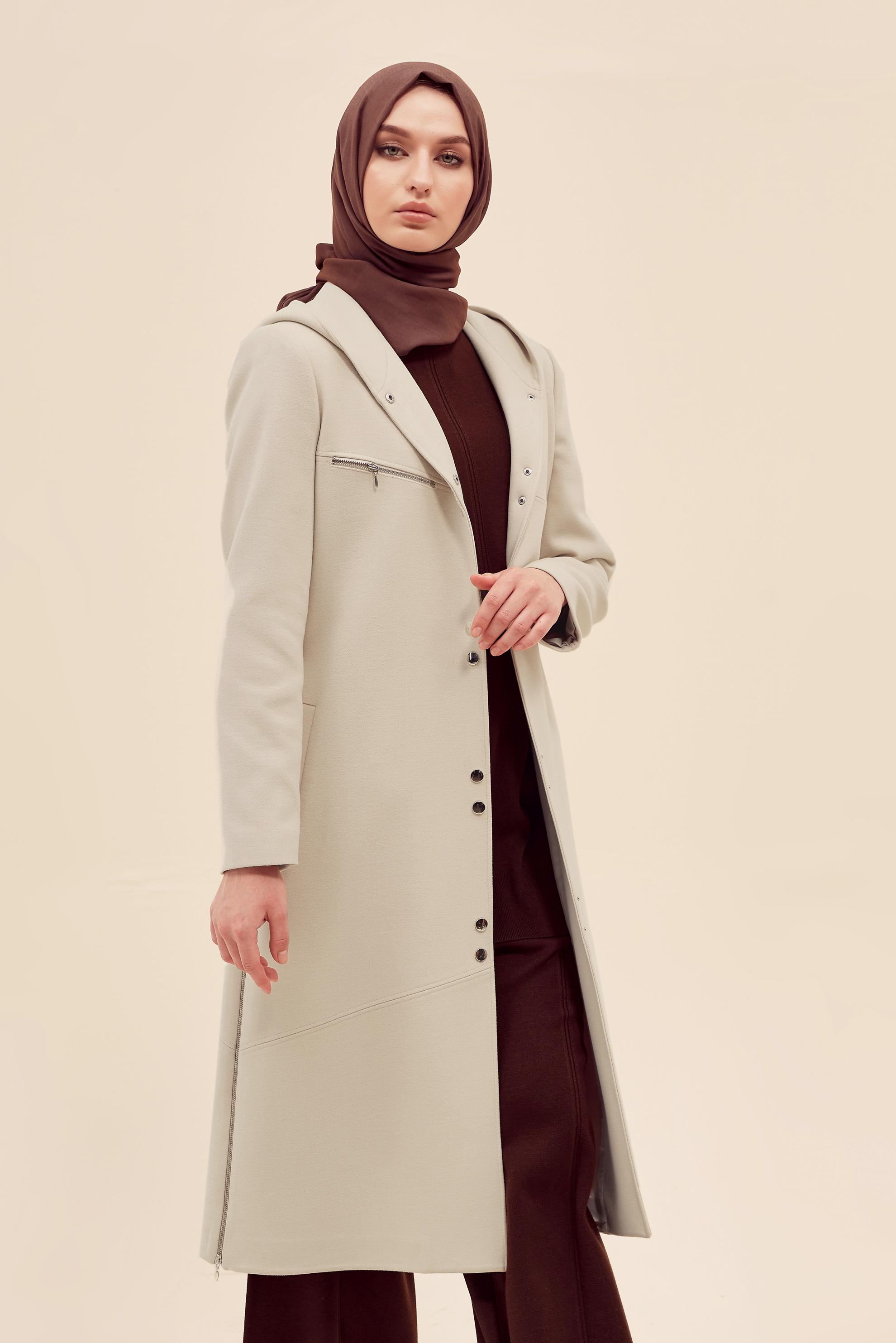 Vêtements hijab ÉCRUE MANTEAU CEINTURÉ 90602