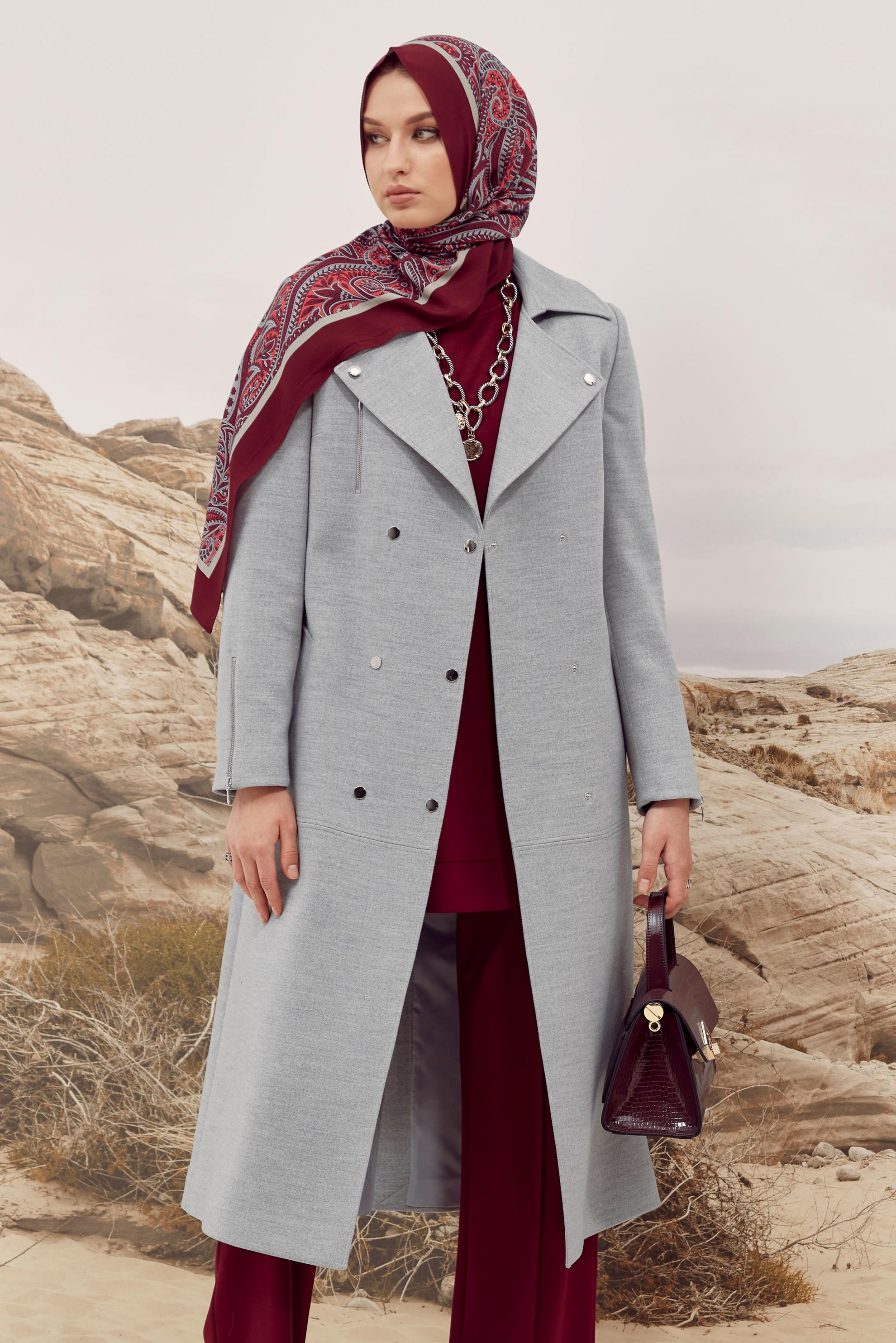 Vêtements hijab ARGENT MANTEAU CACHET CEINTURÉ 90603