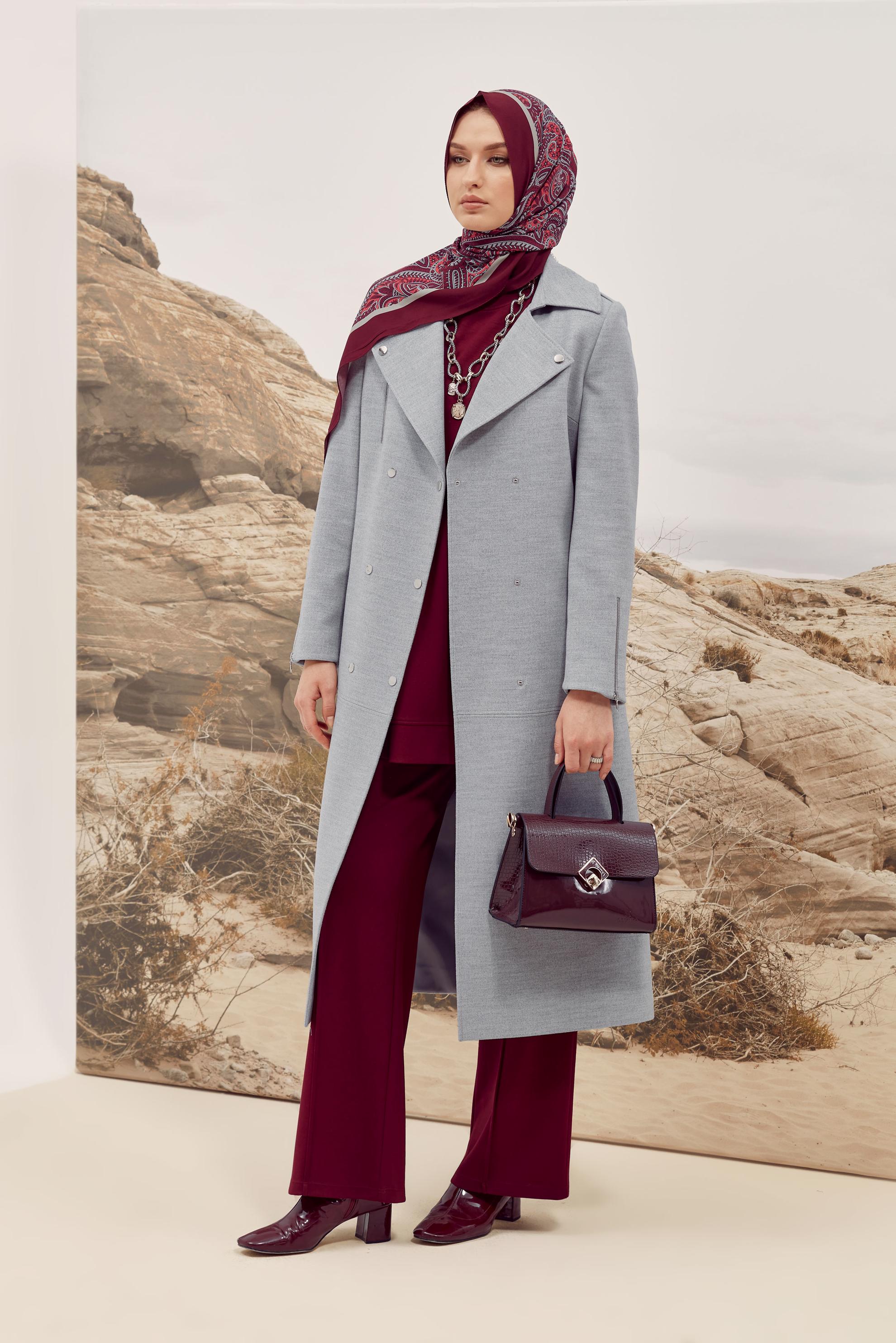 Vêtements hijab ARGENT MANTEAU CACHET CEINTURÉ 90603