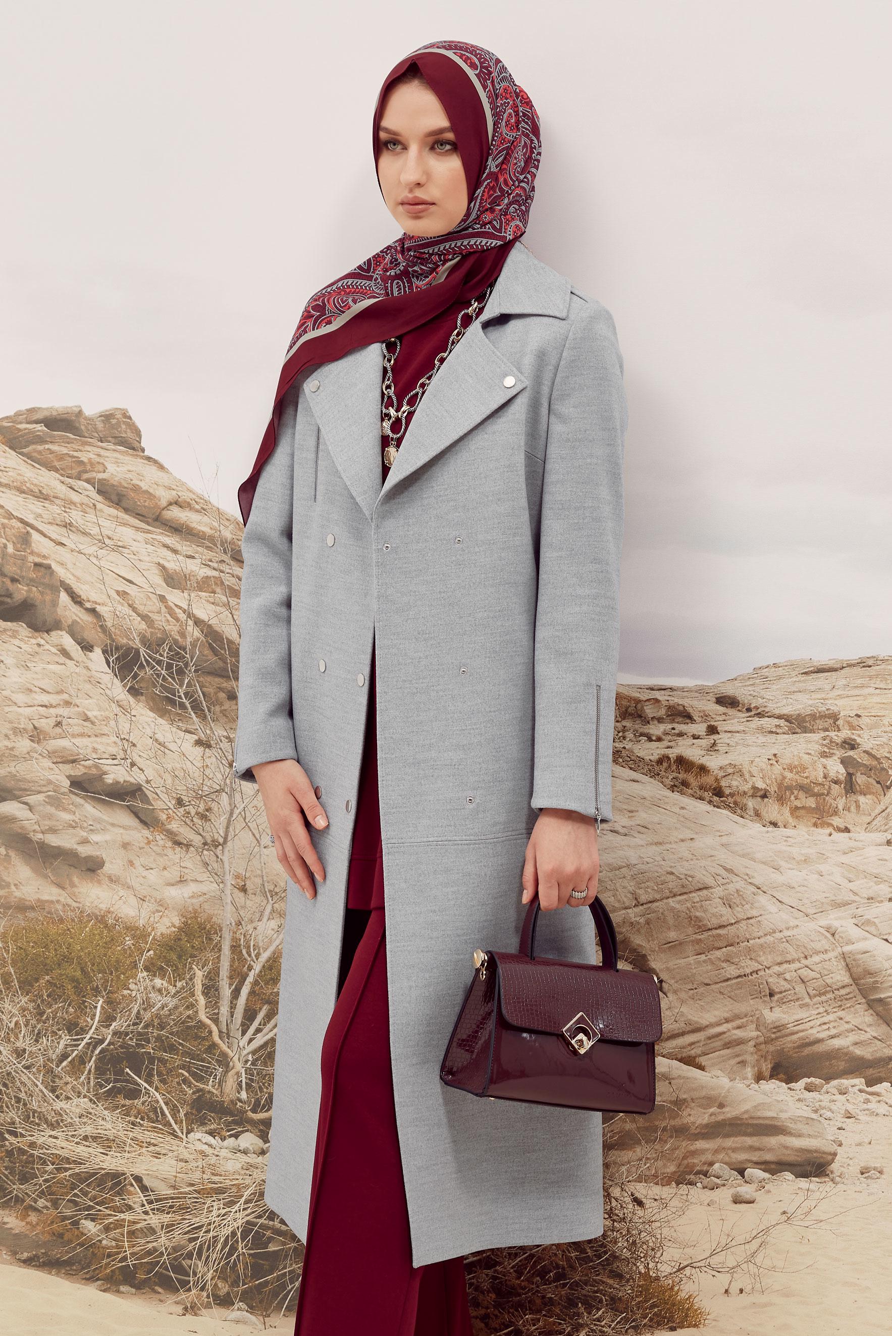 Vêtements hijab ARGENT MANTEAU CACHET CEINTURÉ 90603