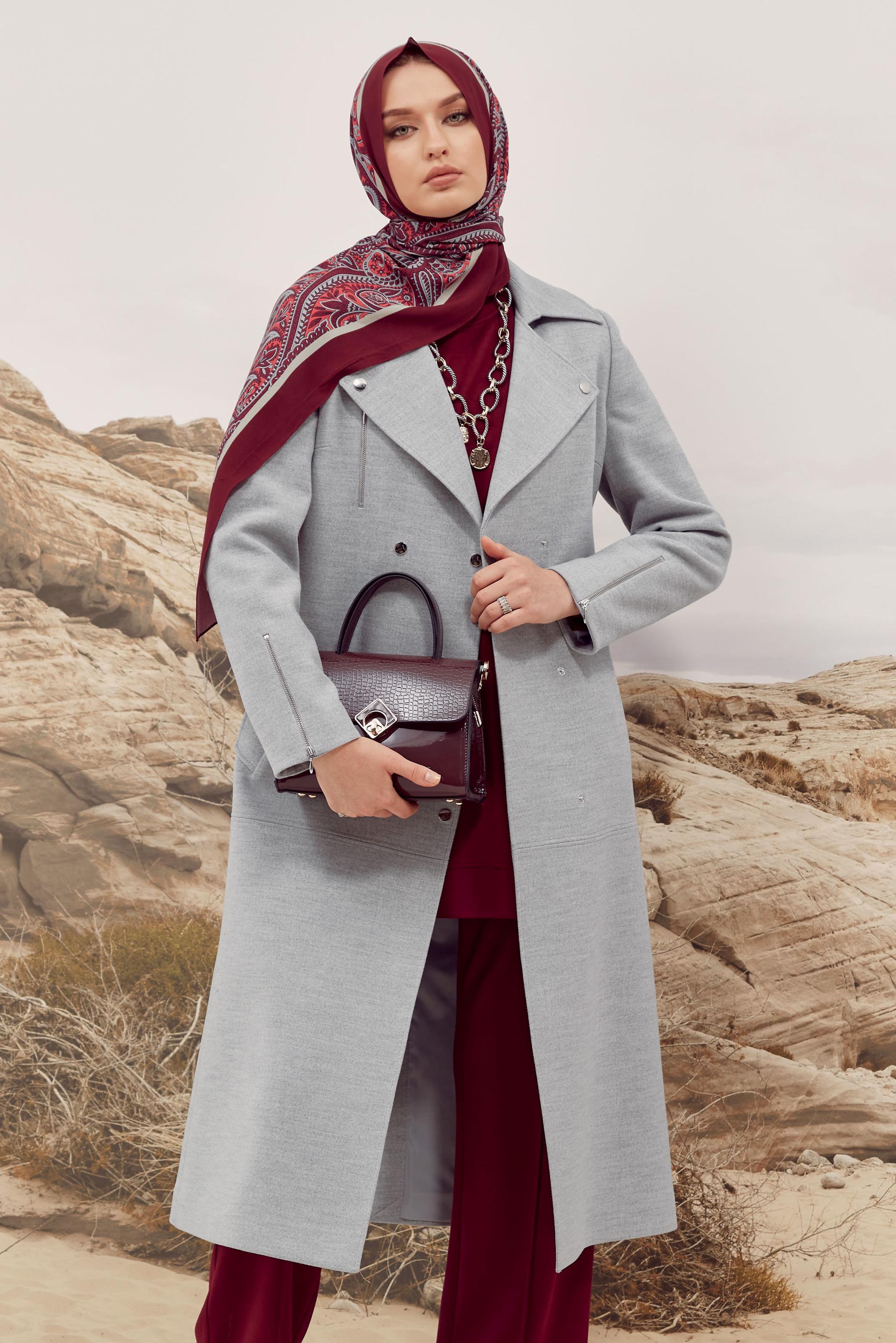 Vêtements hijab ARGENT MANTEAU CACHET CEINTURÉ 90603