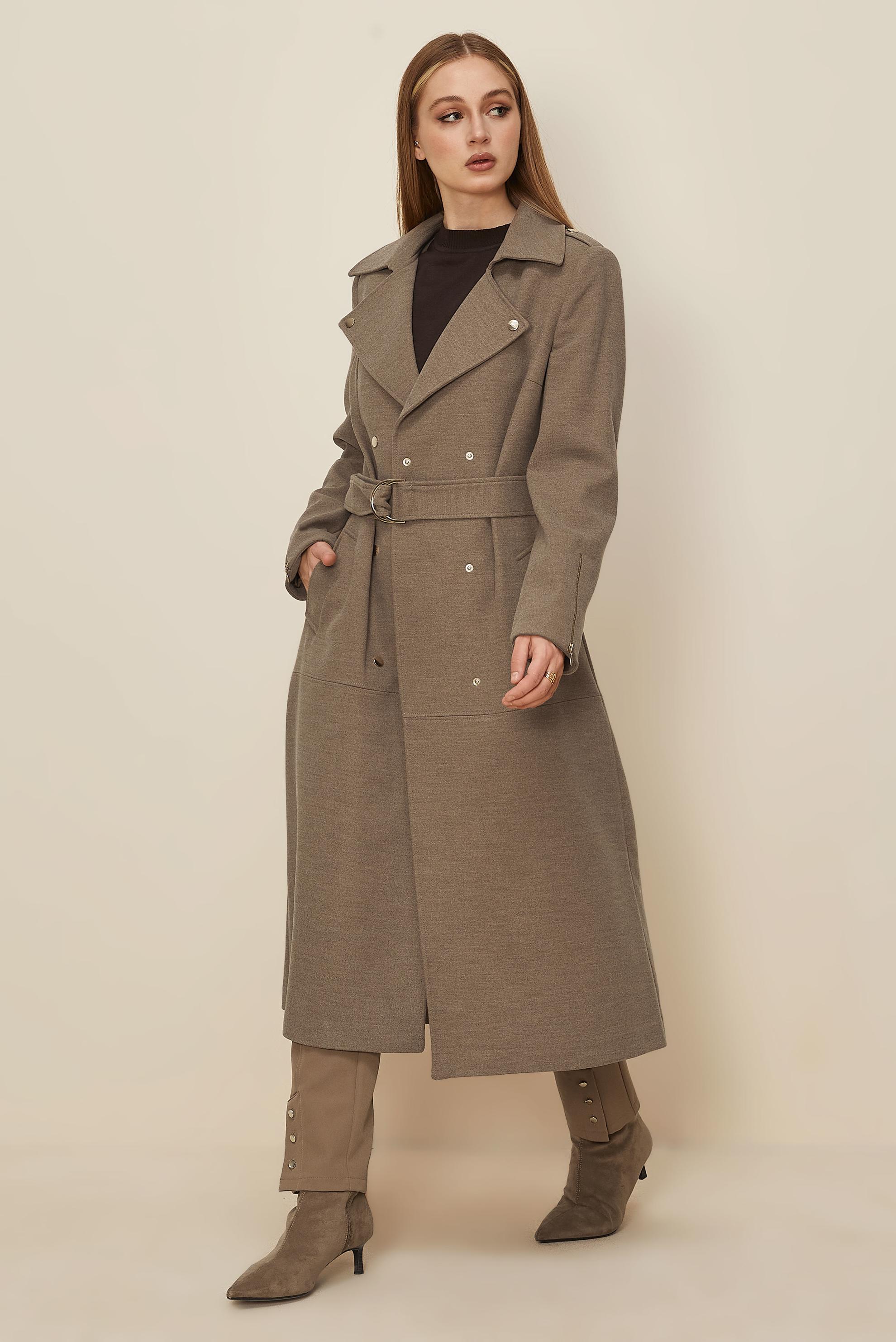 Tesettür giyim VİZON KEMERLİ KAŞE KABAN 90603