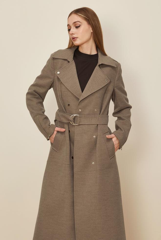 Tesettür giyim VİZON KEMERLİ KAŞE KABAN 90603 - ALVİNA