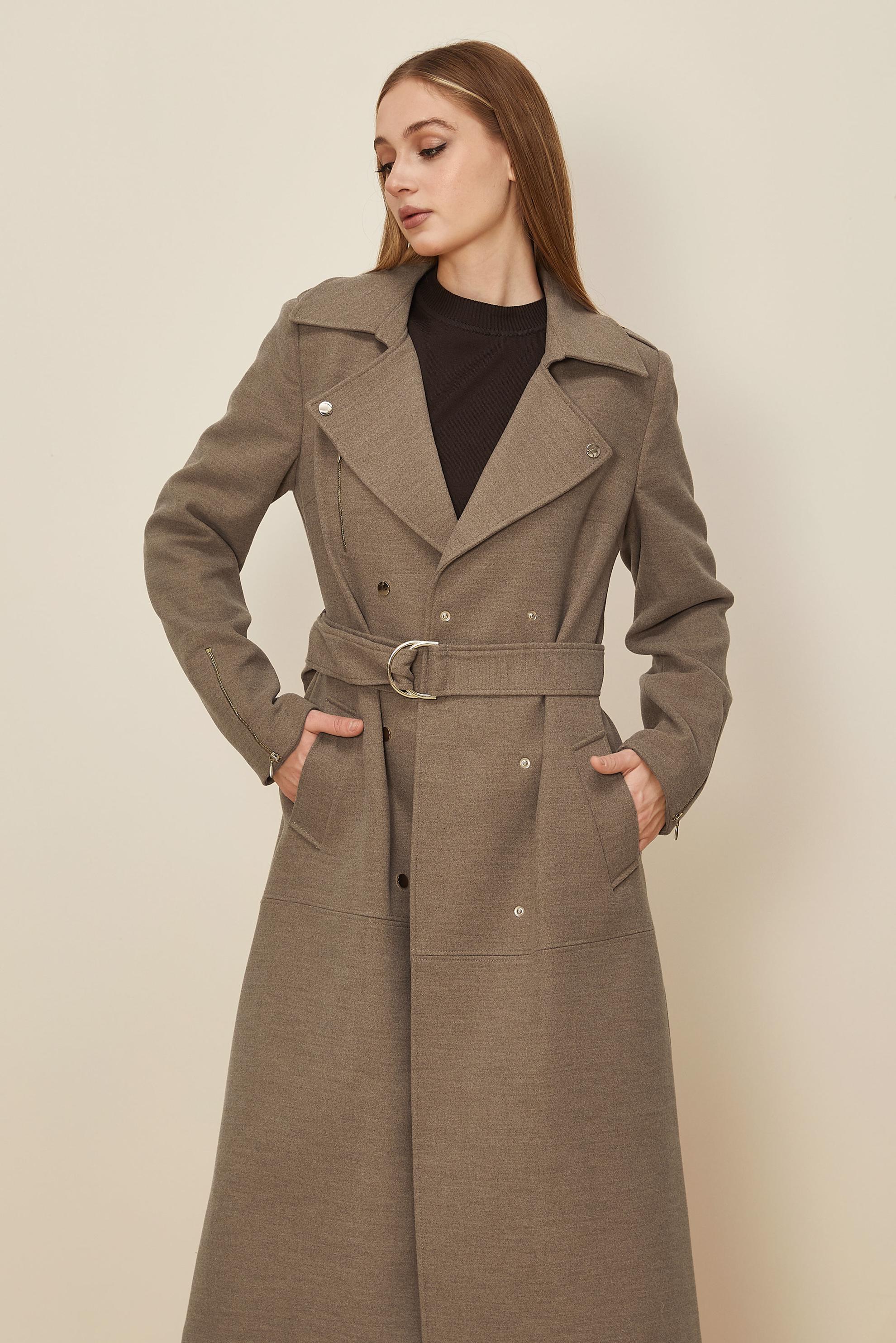 Tesettür giyim VİZON KEMERLİ KAŞE KABAN 90603