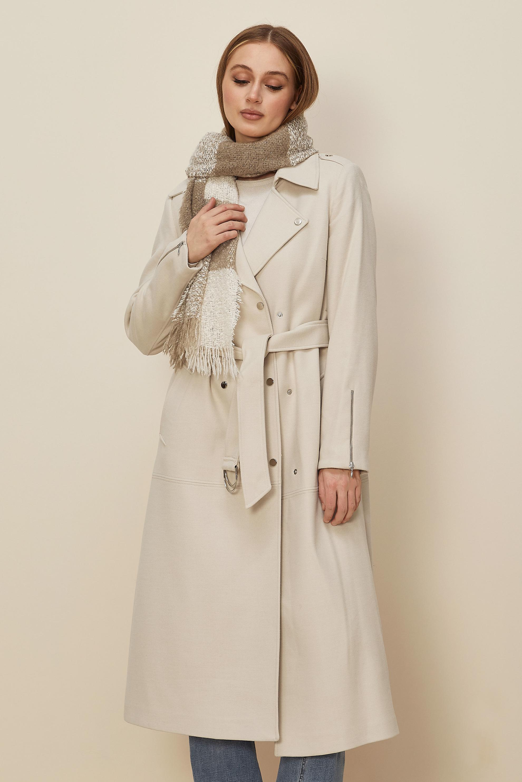 Tesettür giyim EKRU KEMERLİ KAŞE KABAN 90603