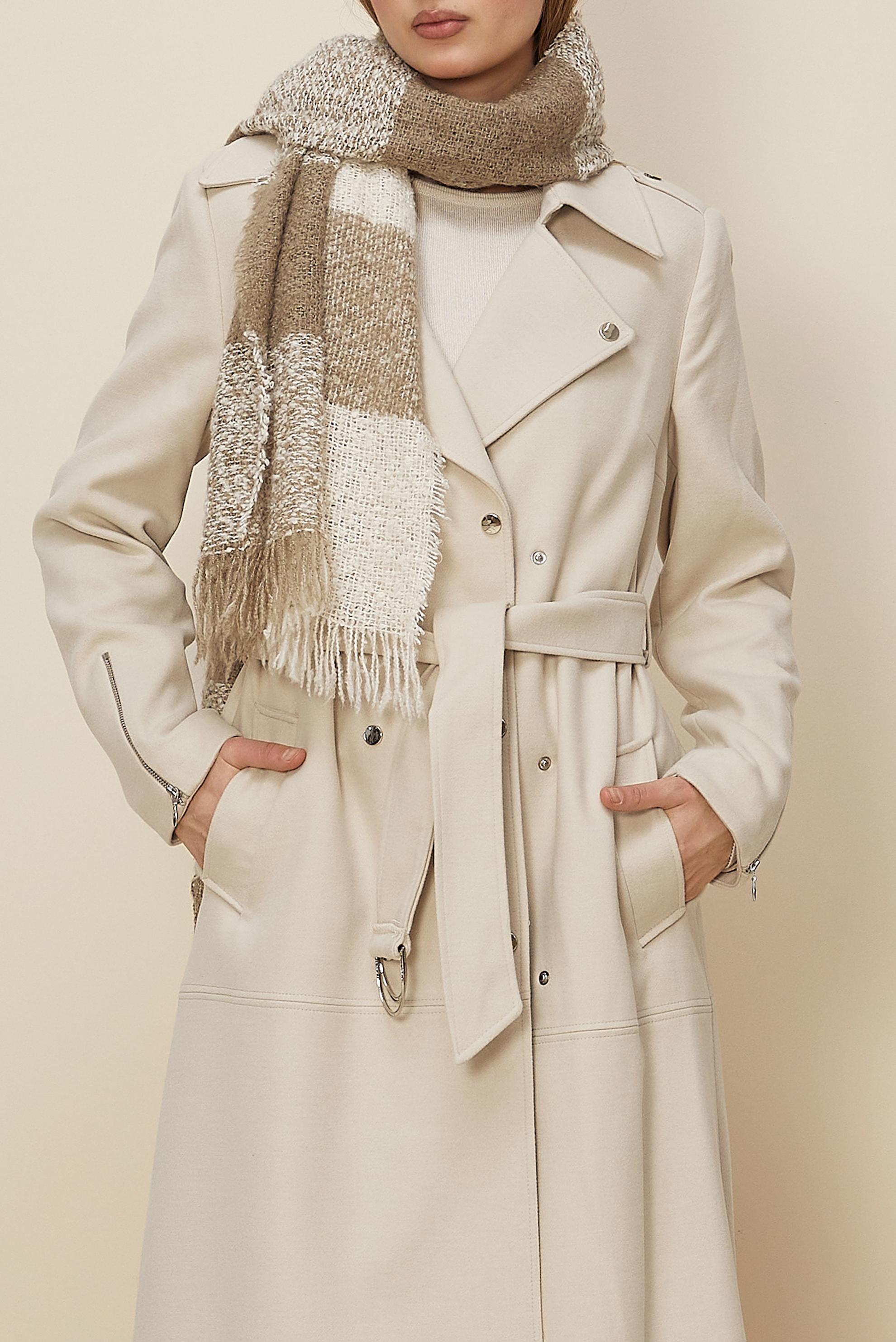 Tesettür giyim EKRU KEMERLİ KAŞE KABAN 90603