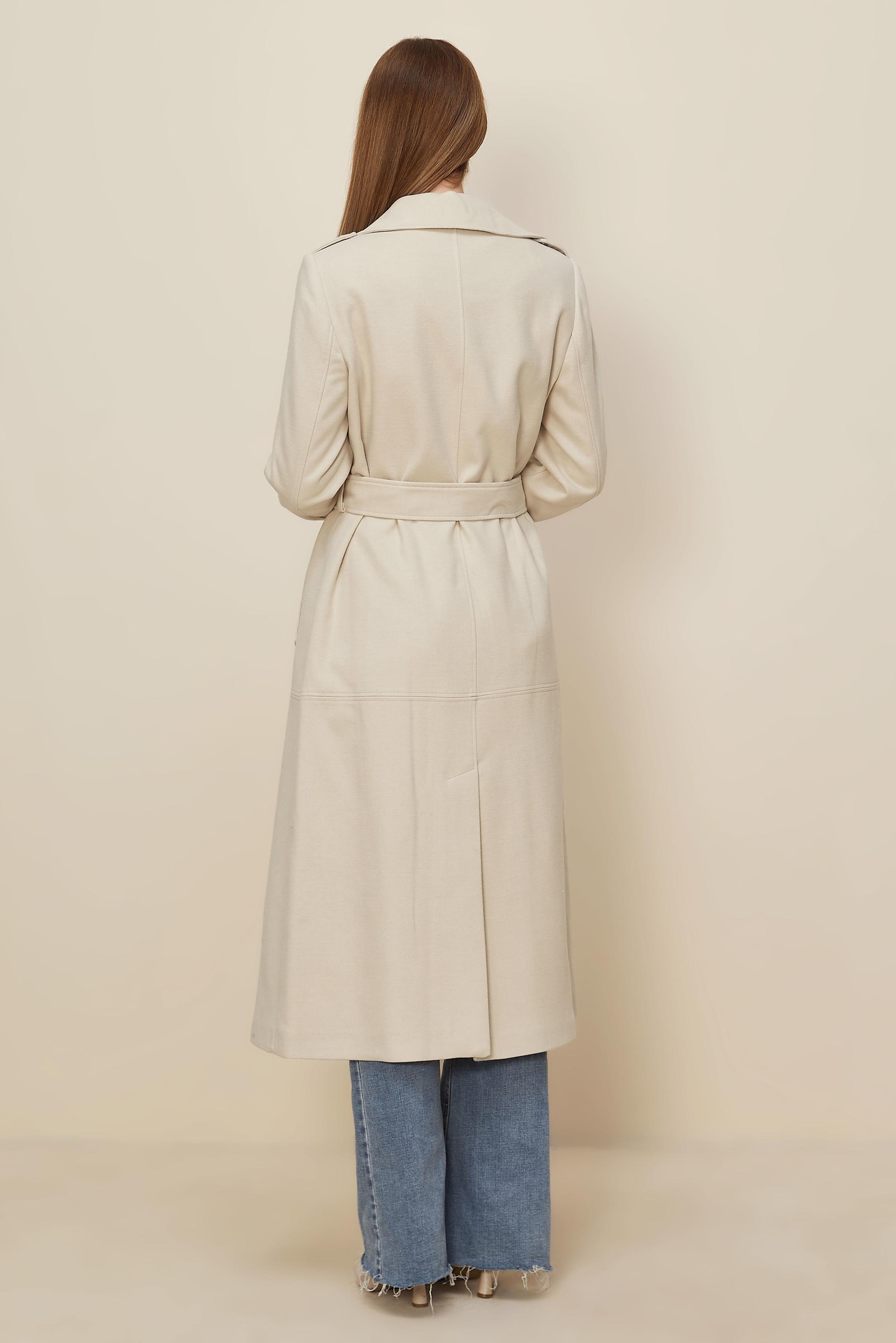 Tesettür giyim EKRU KEMERLİ KAŞE KABAN 90603