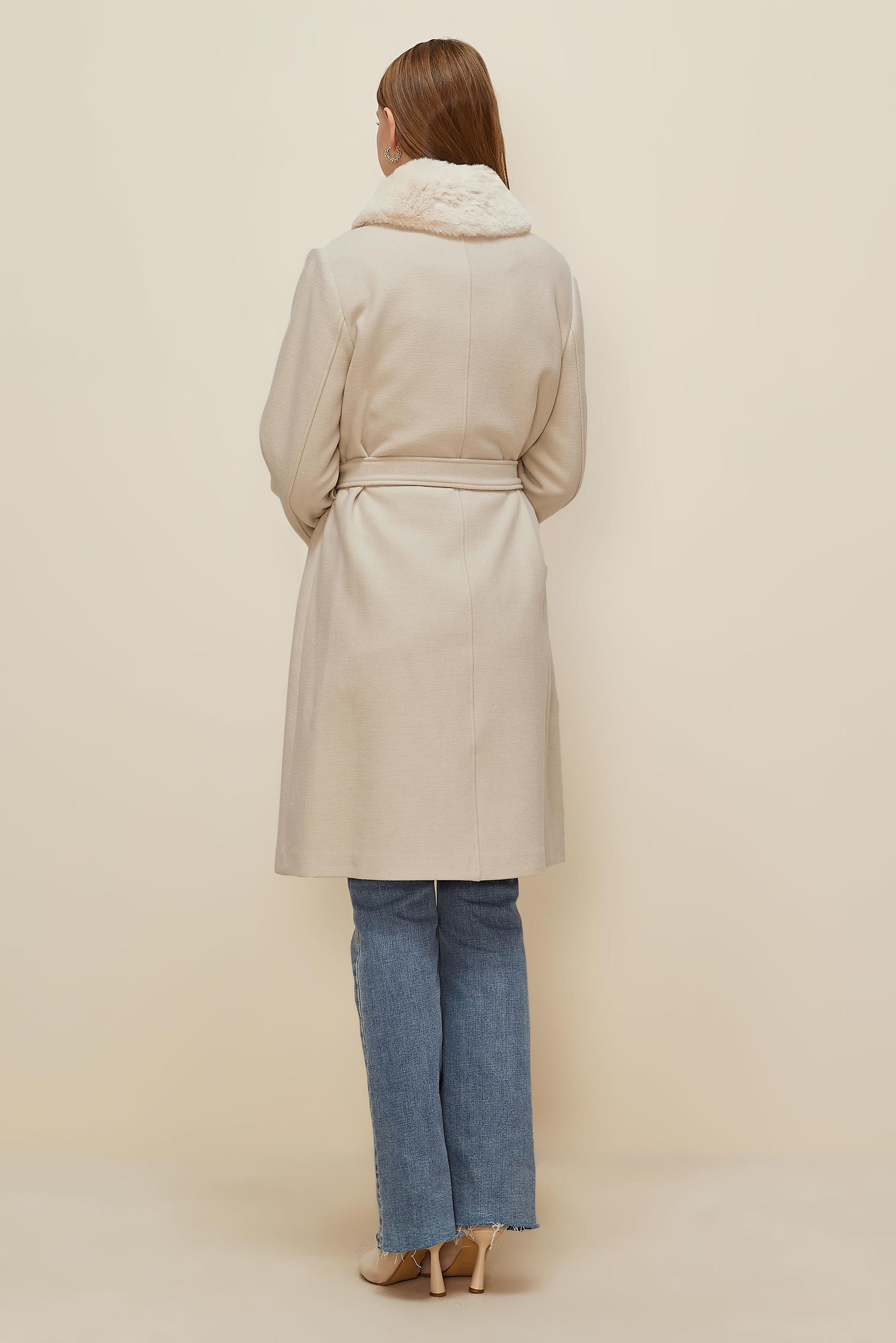 Hijab clothing BEIGE FUR DETAILED COAT 90604