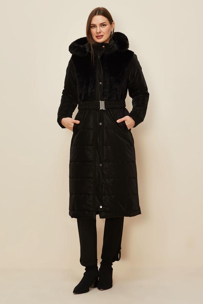 Hijab clothing BLACK 90607 WİNTER LORA KABAN 38-44 - ALVİNA