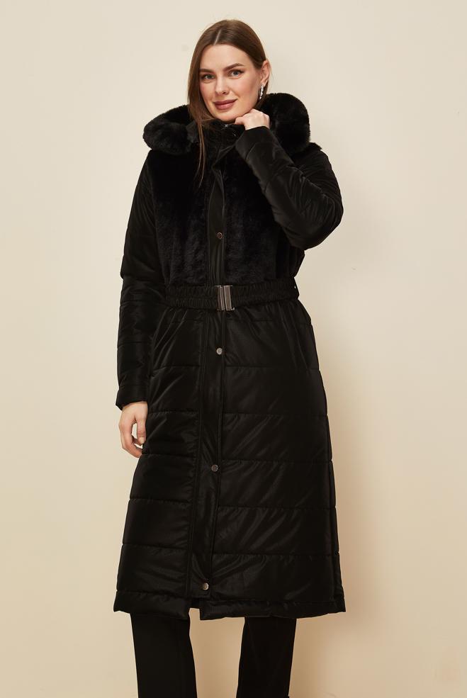 Hijab clothing BLACK 90607 WİNTER LORA KABAN 38-44 - ALVİNA