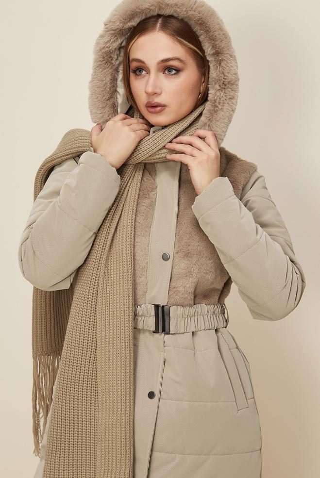 Hijab clothing BEIGE 90607 WİNTER LORA KABAN 38-44 - ALVİNA