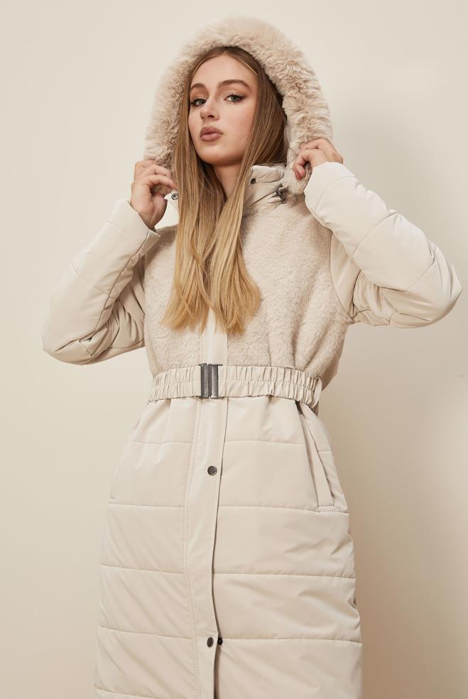 Hijab clothing BEIGE 90607 WİNTER LORA KABAN 38-44 - ALVİNA