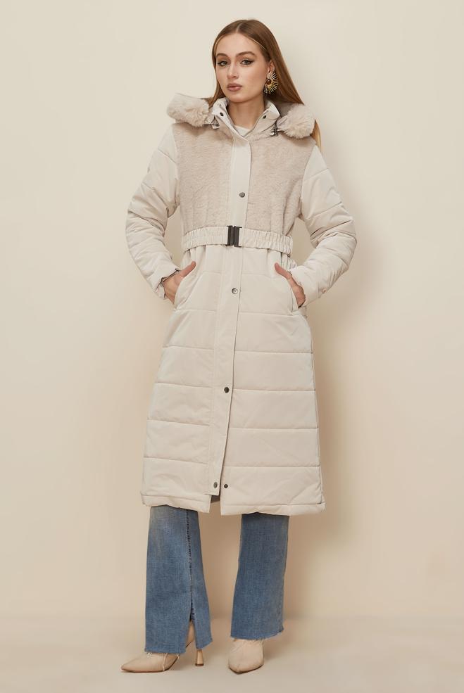 Hijab clothing BEIGE 90607 WİNTER LORA KABAN 38-44 - ALVİNA