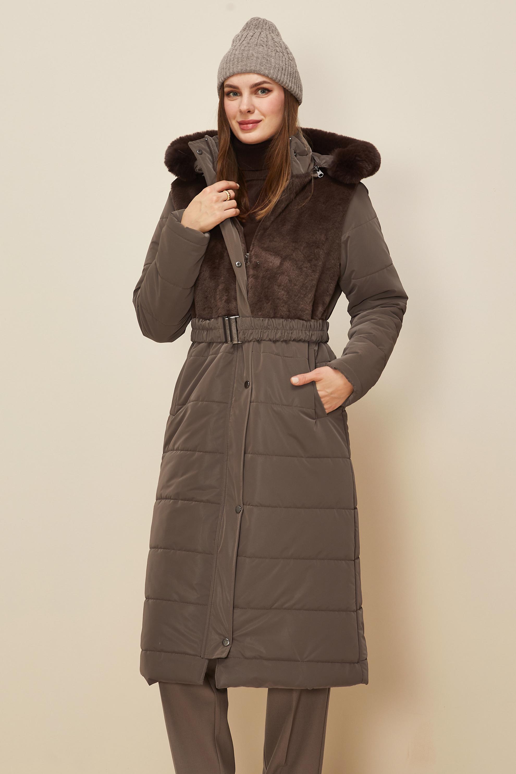 Tesettür giyim KAHVE KEMERLİ KABAN 90607