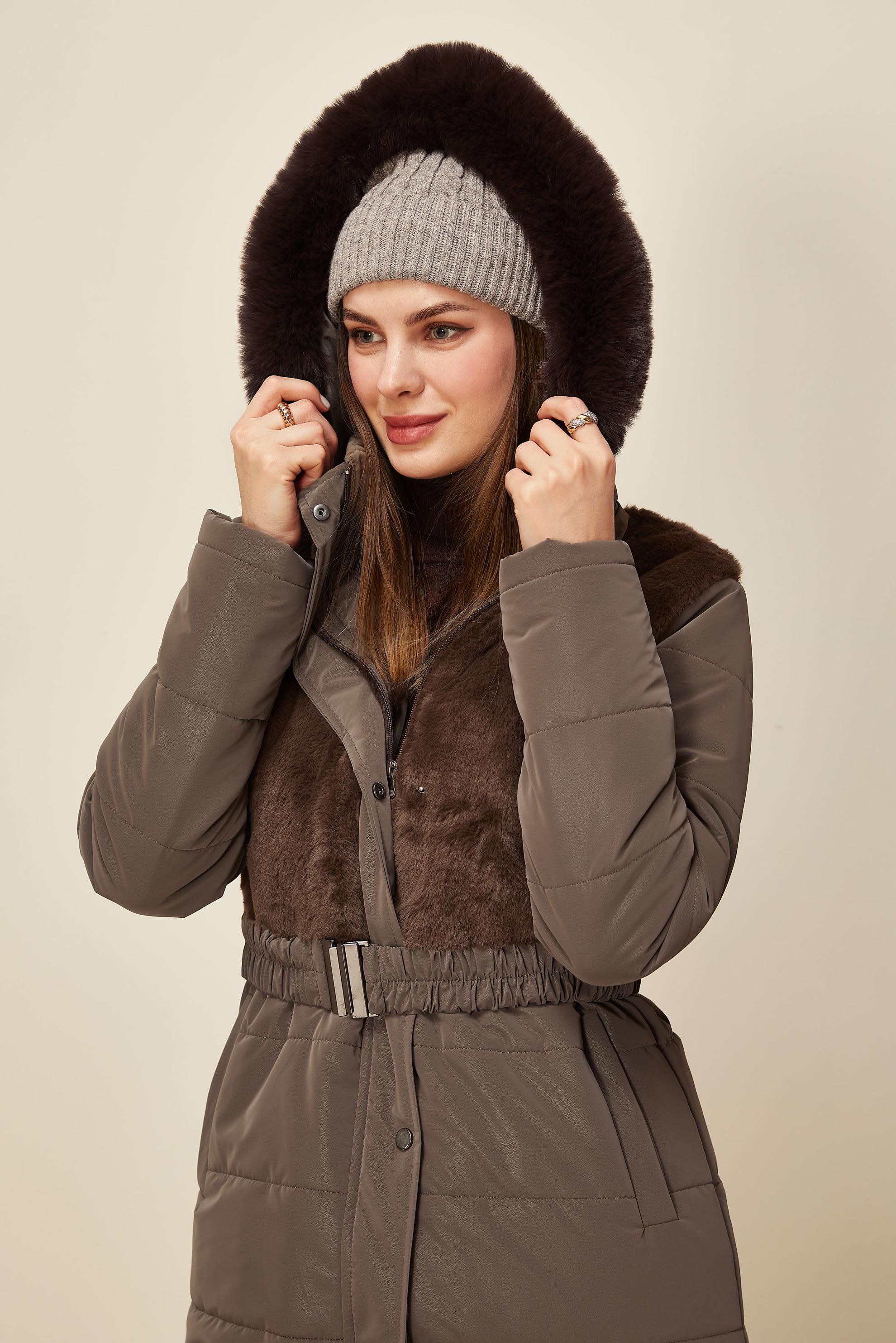 Tesettür giyim KAHVE KEMERLİ KABAN 90607