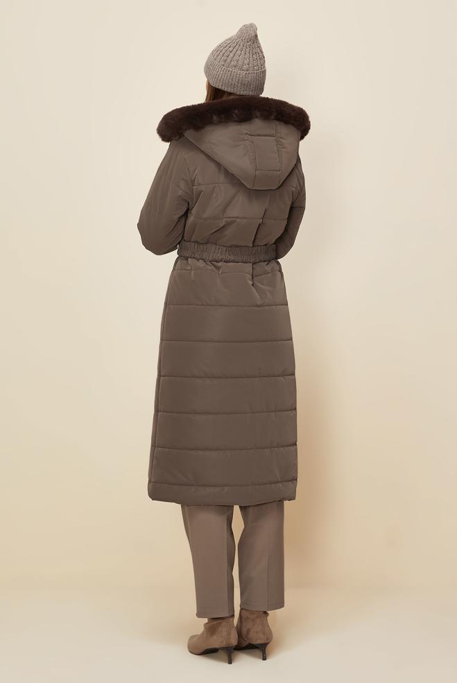 Tesettür giyim KAHVE KEMERLİ KABAN 90607 - ALVİNA