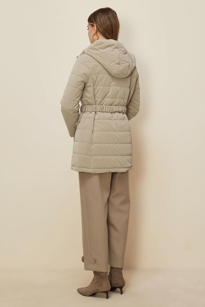 Hijab clothing BEIGE BELTED QUILTED COAT 90608 - ALVİNA