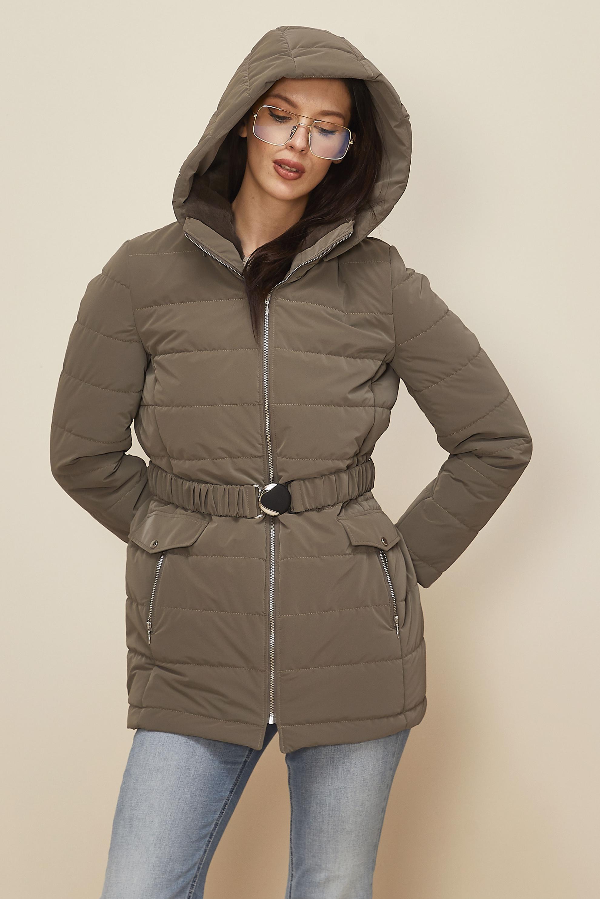 Tesettür giyim VİZON KEMERLİ KAPİTONE KABAN 90608