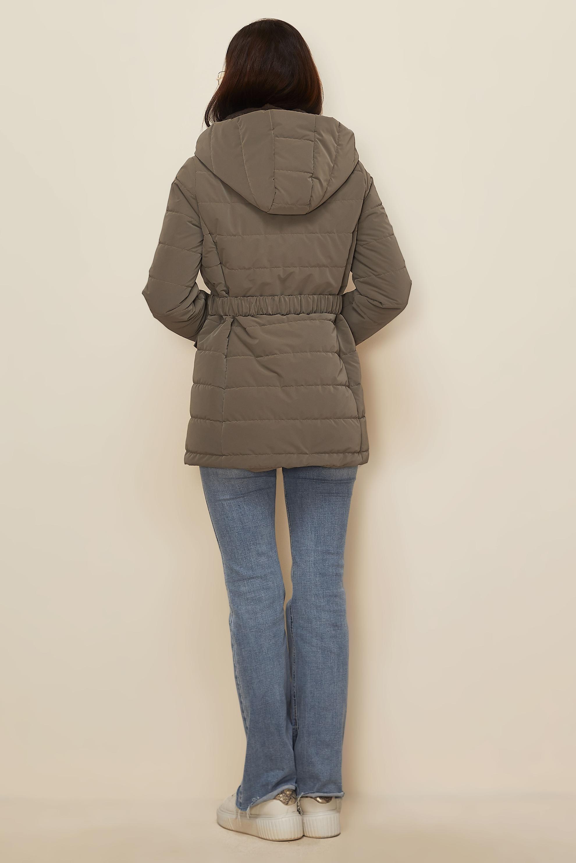 Tesettür giyim VİZON KEMERLİ KAPİTONE KABAN 90608