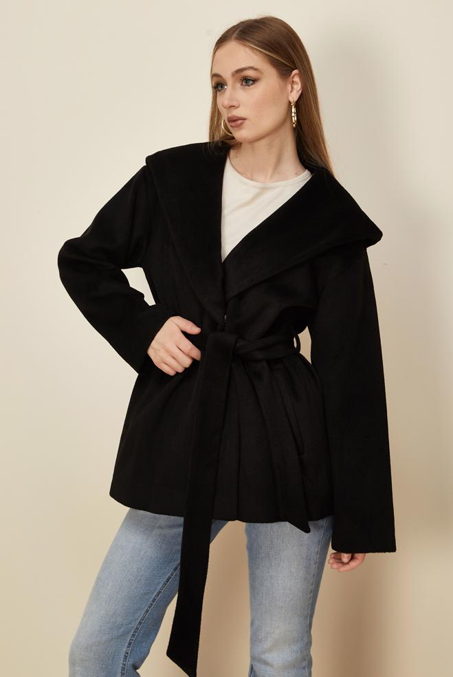 Vêtements hijab NOIR MANTEAU CACHET CEINTURÉ 90609 - ALVİNA