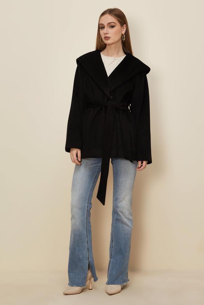 Vêtements hijab NOIR MANTEAU CACHET CEINTURÉ 90609 - ALVİNA