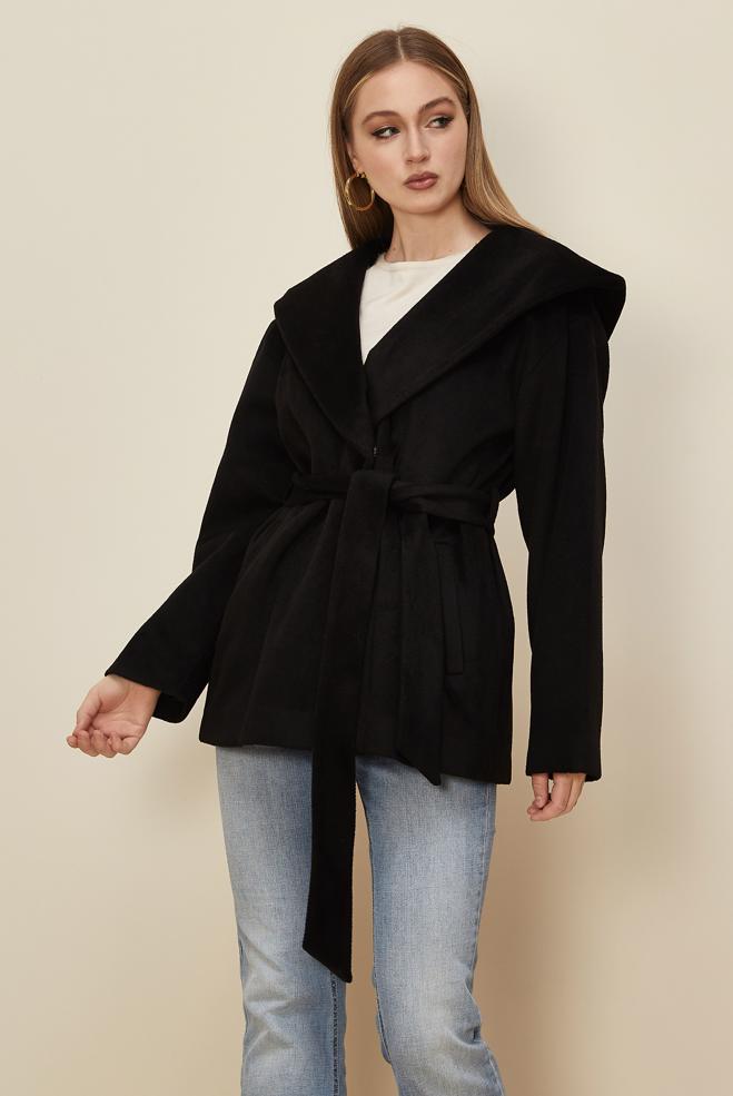Vêtements hijab NOIR MANTEAU CACHET CEINTURÉ 90609 - ALVİNA