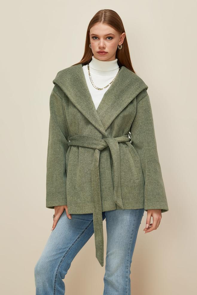 Vêtements hijab KAKI MANTEAU CACHET CEINTURÉ 90609 - ALVİNA