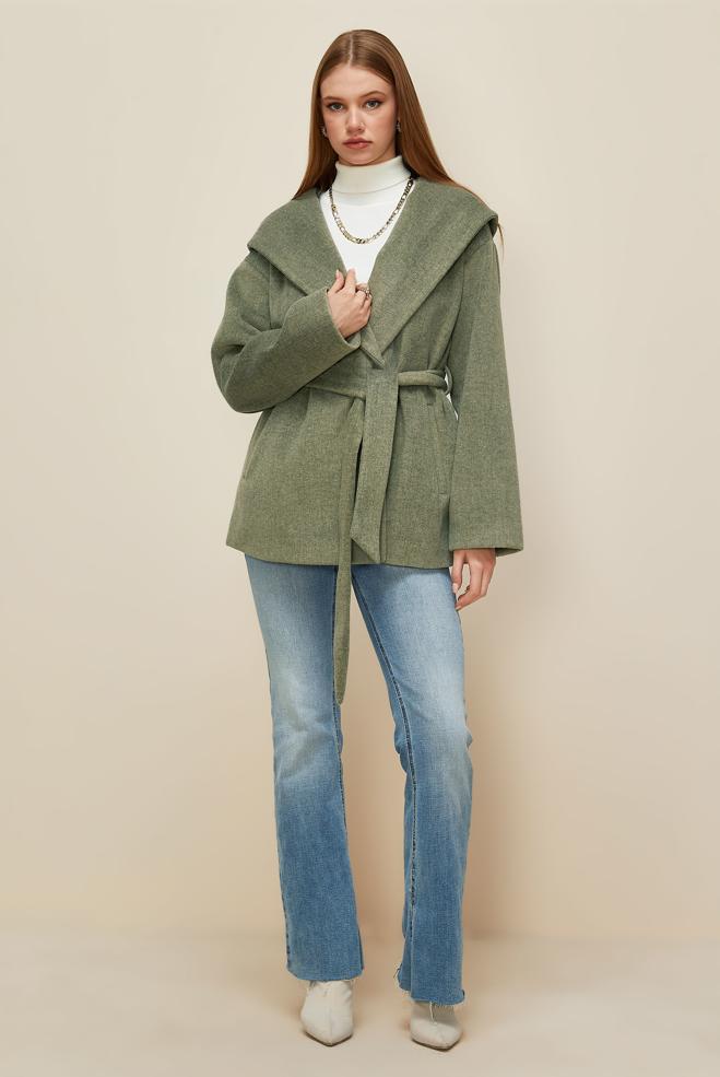 Vêtements hijab KAKI MANTEAU CACHET CEINTURÉ 90609 - ALVİNA