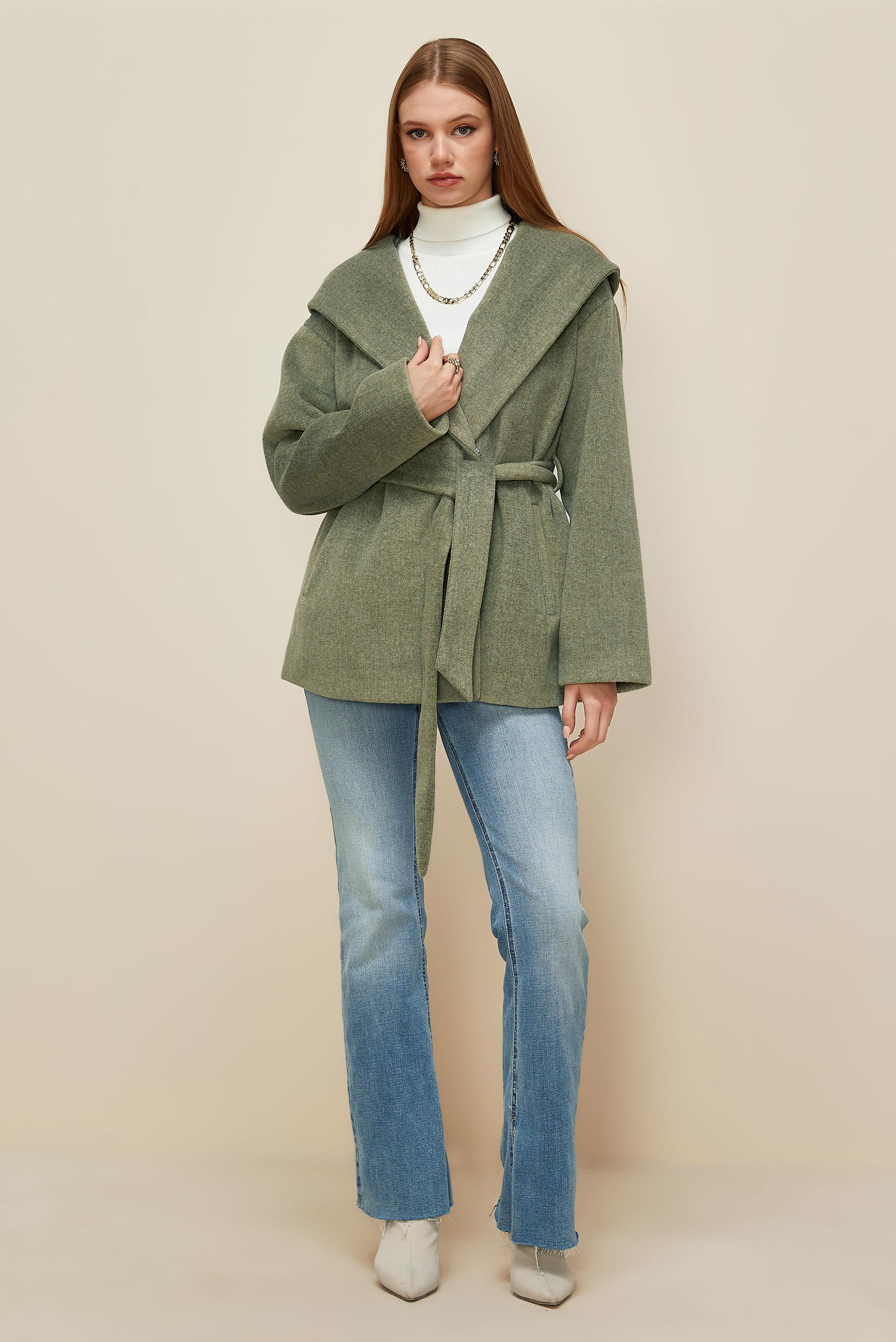 Hijab clothing KHAKI BELTED CACHET COAT 90609