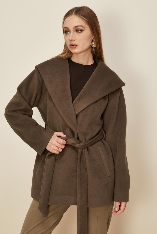 Hijab clothing BROWN BELTED CACHET COAT 90609 - ALVİNA
