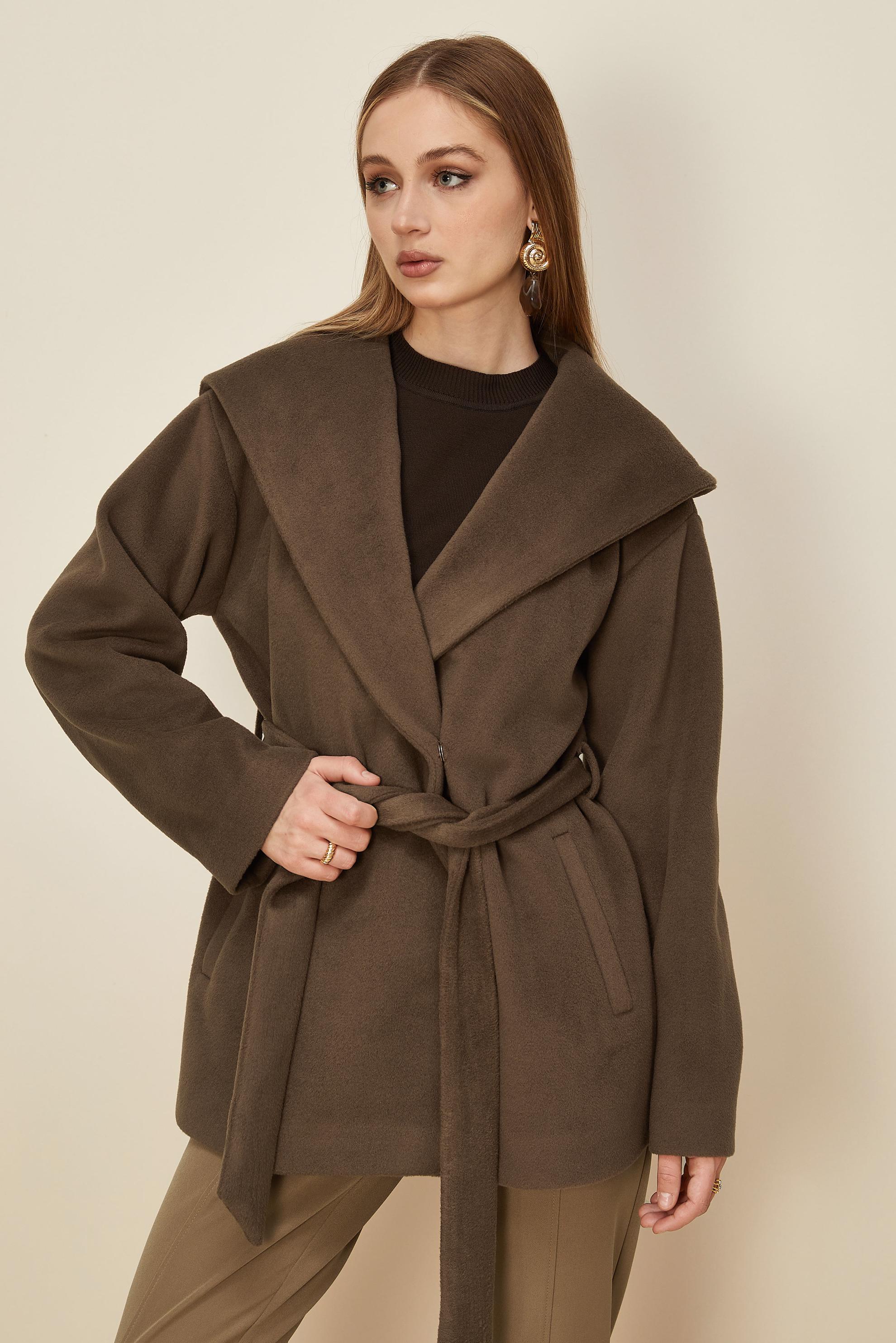 Hijab clothing BROWN BELTED CACHET COAT 90609