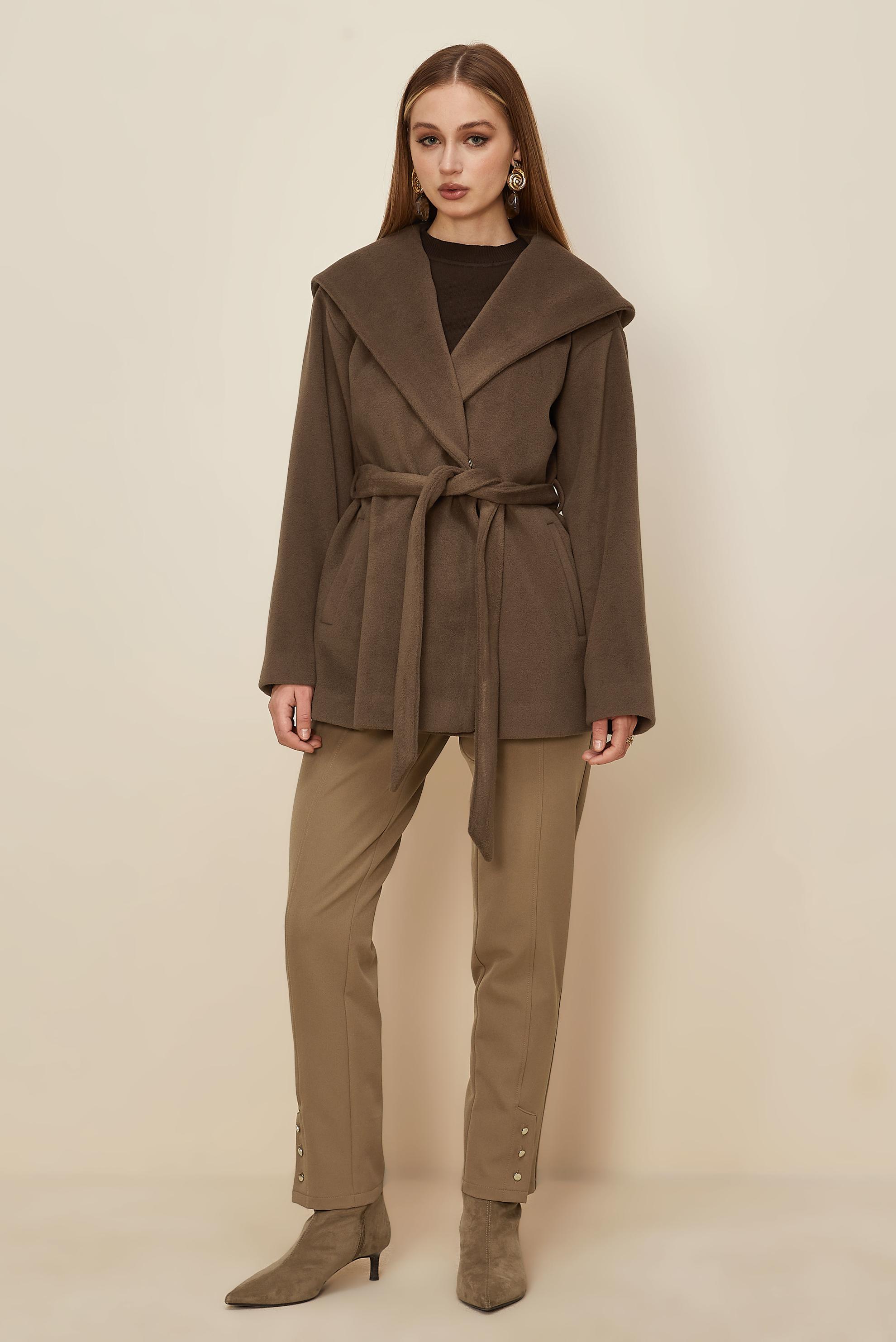 Hijab clothing BROWN BELTED CACHET COAT 90609