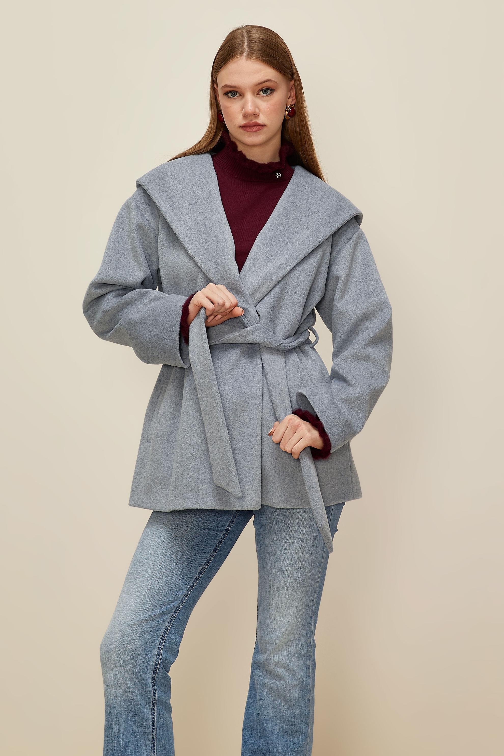 Vêtements hijab GRIS MANTEAU CACHET CEINTURÉ 90609