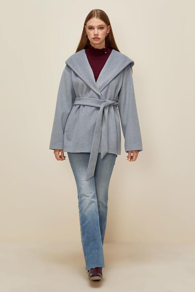 Vêtements hijab GRIS MANTEAU CACHET CEINTURÉ 90609 - ALVİNA