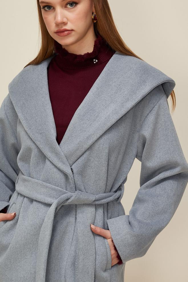 Vêtements hijab GRIS MANTEAU CACHET CEINTURÉ 90609 - ALVİNA