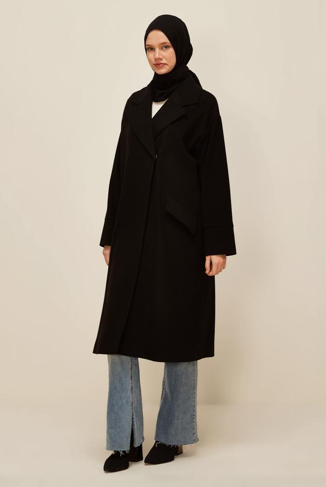 Vêtements hijab NOIR MANTEAU CACHET 90610 - ALVİNA