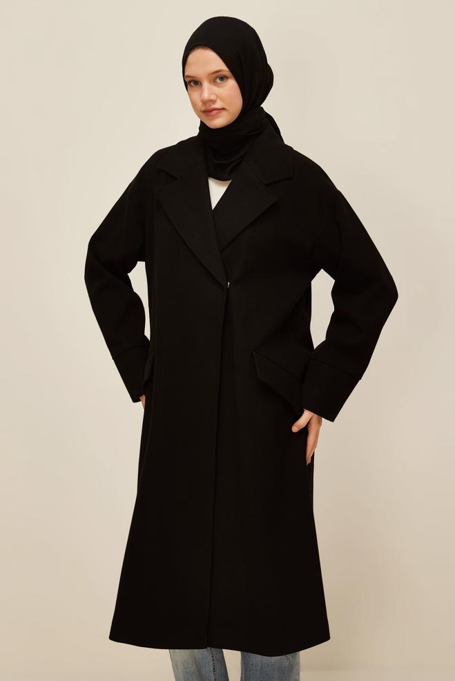 Vêtements hijab NOIR MANTEAU CACHET 90610 - ALVİNA