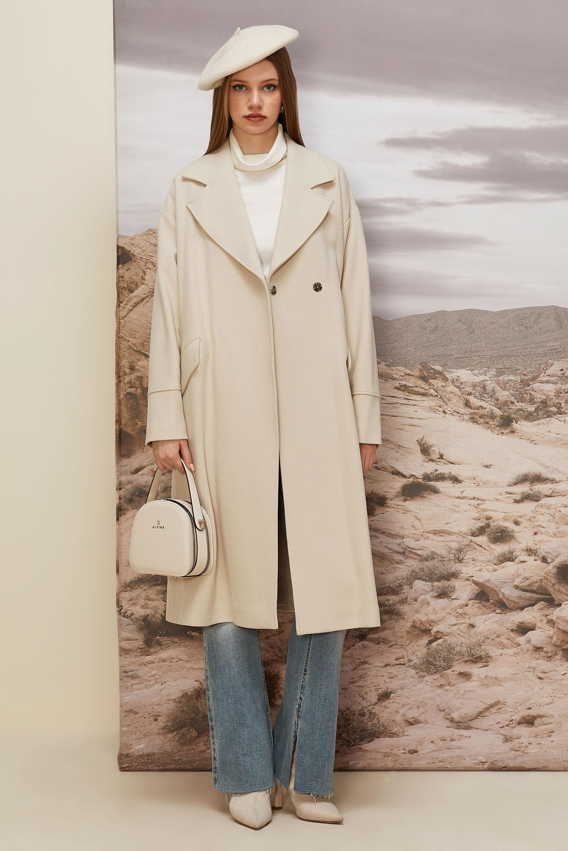 Tesettür giyim BEJ KAŞE KABAN 90610