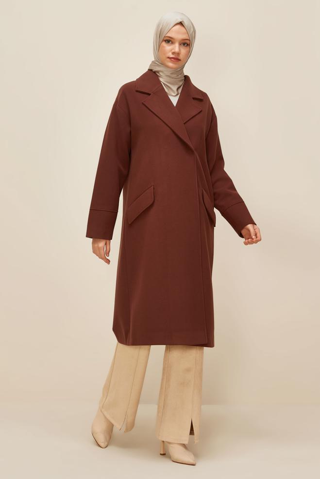 Vêtements hijab ORANGE MANTEAU CACHET 90610 - ALVİNA