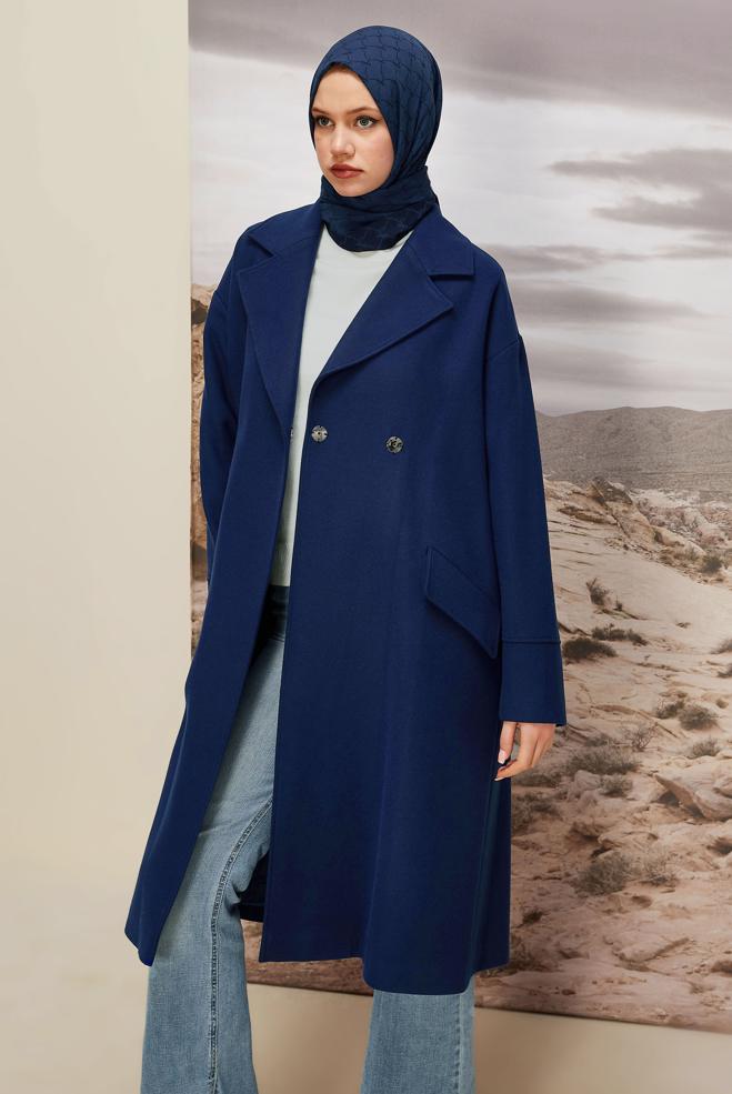 Vêtements hijab BLEU MANTEAU CACHET 90610 - ALVİNA