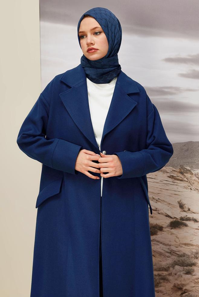 Vêtements hijab BLEU MANTEAU CACHET 90610 - ALVİNA