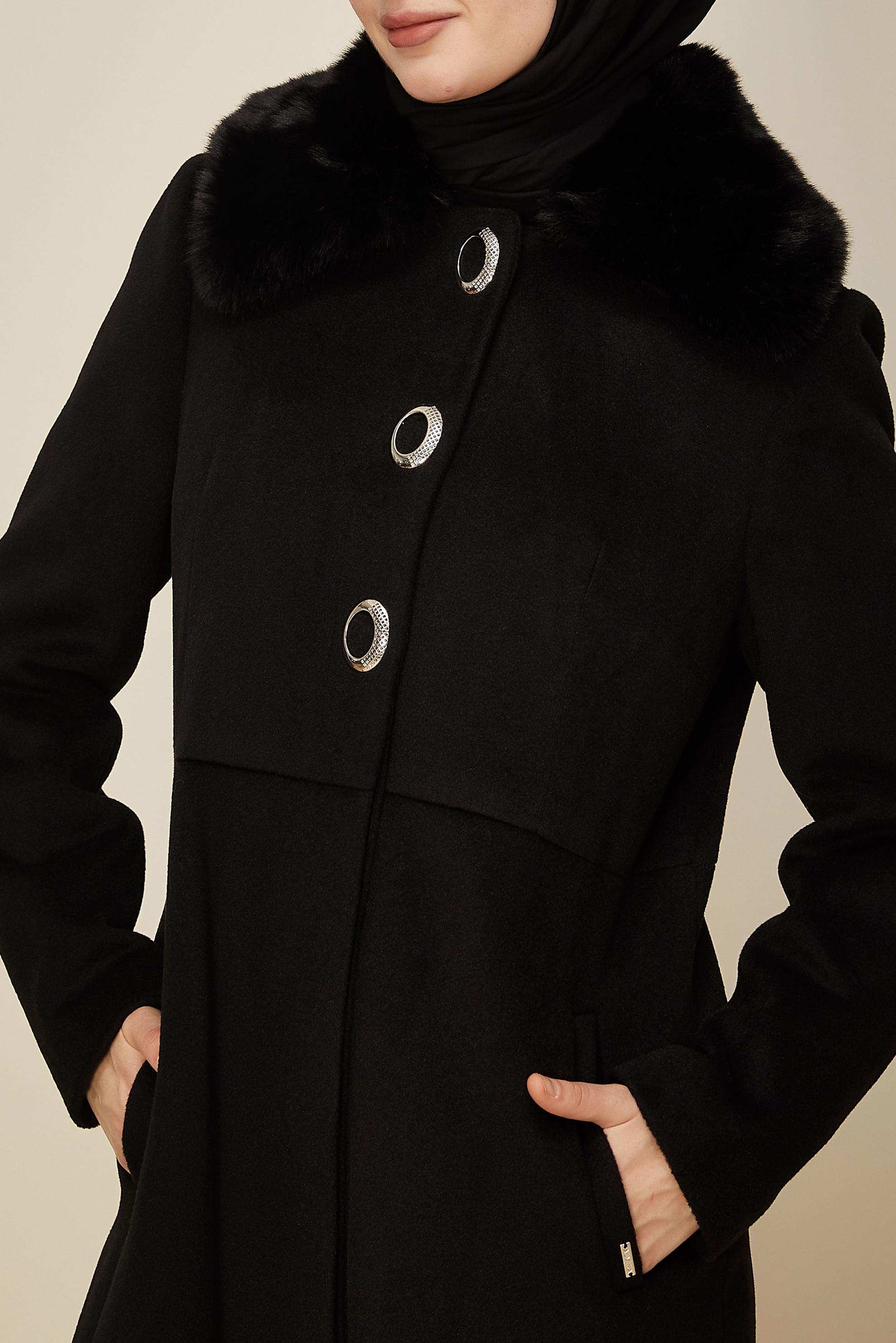 Hijab clothing BLACK FAUX-FUR DETAILED CACHE COAT 90612