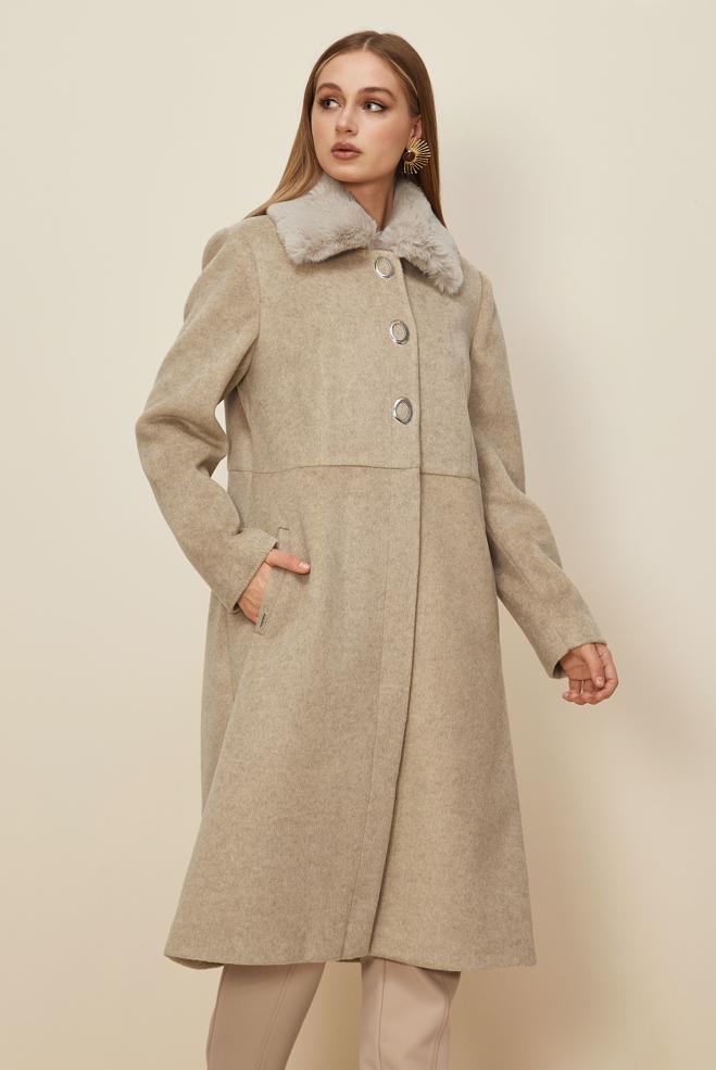Hijab clothing BEIGE FAUX-FUR DETAILED CACHE COAT 90612 - ALVİNA
