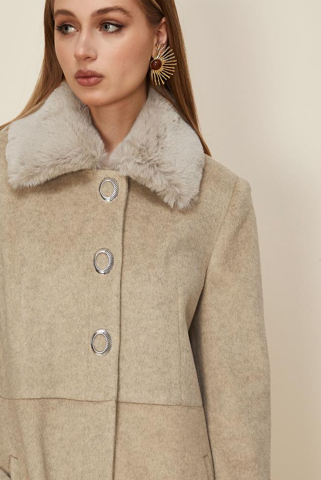 Hijab clothing BEIGE FAUX-FUR DETAILED CACHE COAT 90612 - ALVİNA