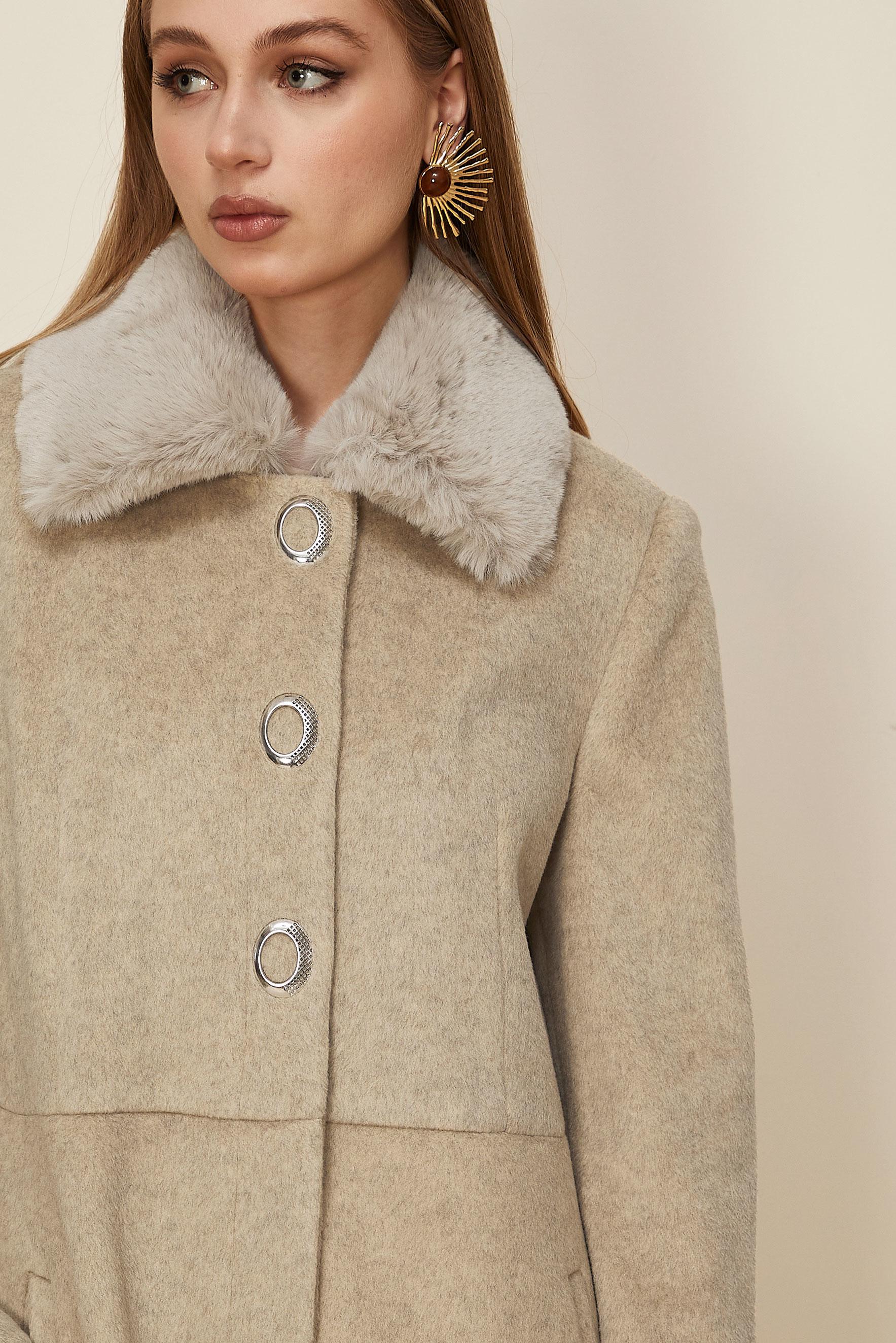 Tesettür giyim BEJ SUNİ KÜRK DETAYLI KAŞE KABAN 90612