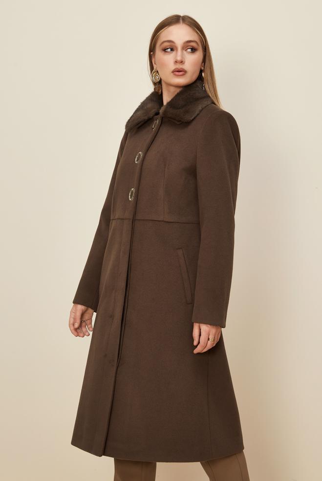 Hijab clothing BROWN FAUX-FUR DETAILED CACHE COAT 90612 - ALVİNA