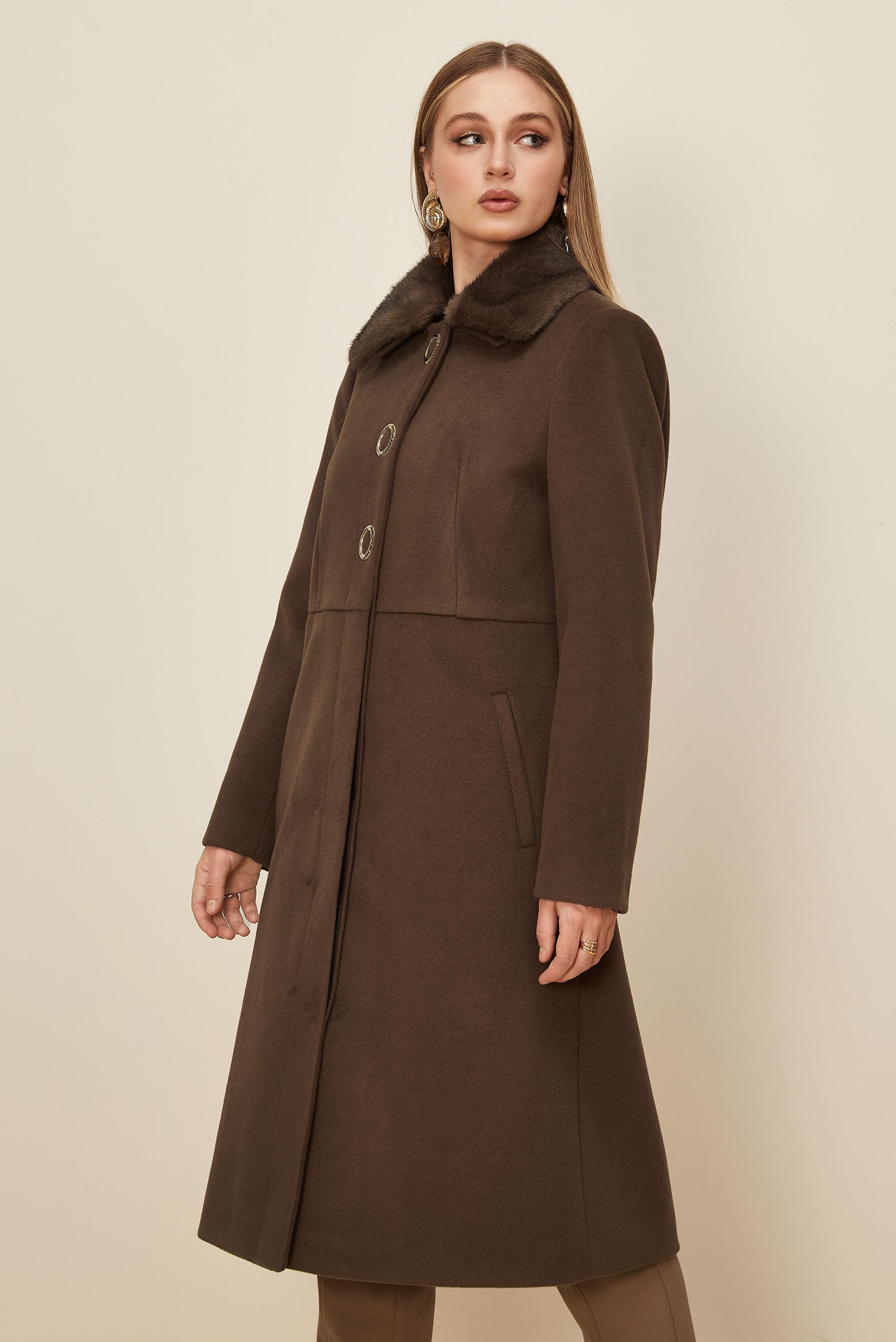 Hijab clothing BROWN FAUX-FUR DETAILED CACHE COAT 90612