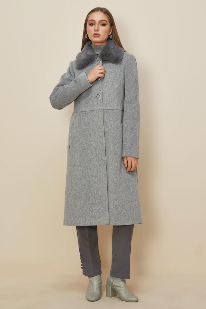 Hijab clothing GREY FAUX-FUR DETAILED CACHE COAT 90612 - ALVİNA