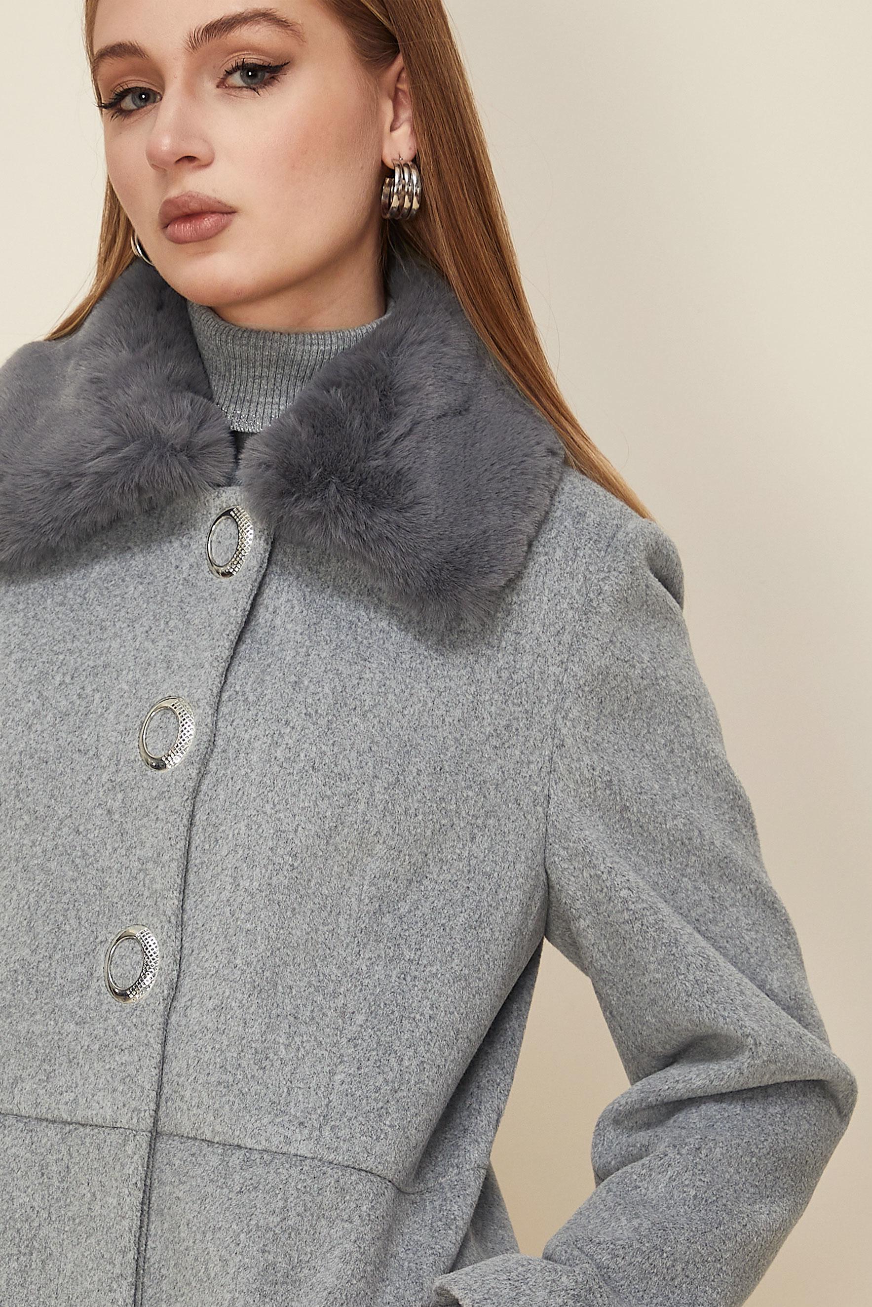 Hijab clothing GREY FAUX-FUR DETAILED CACHE COAT 90612