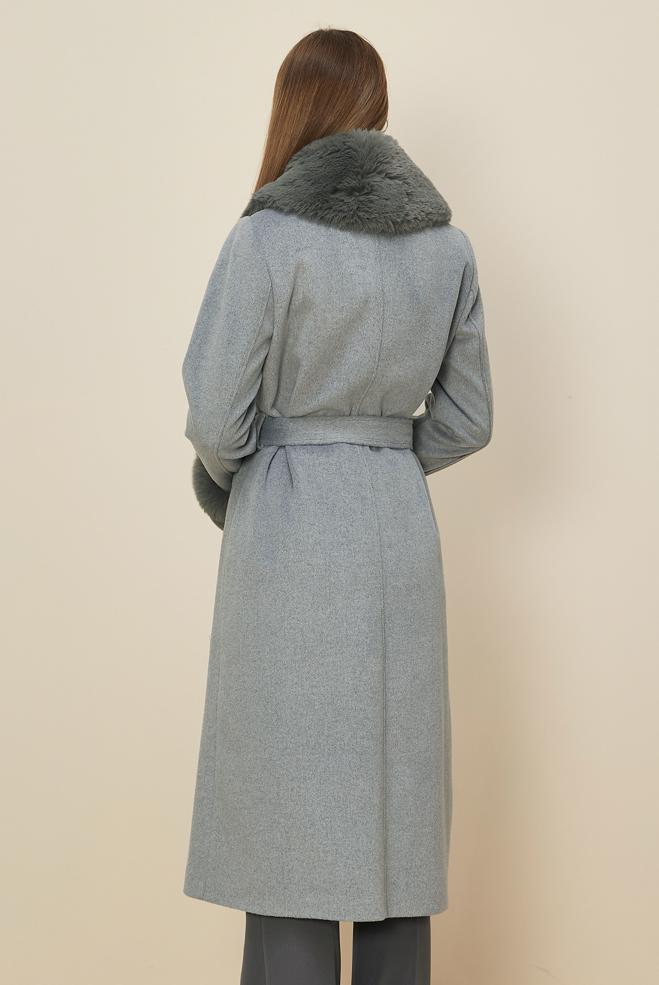 Hijab clothing GREY BELTED FAUX-FUR DETAILED COAT 90613 - ALVİNA